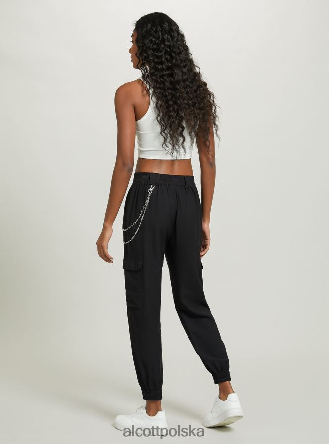 odzież Alcott Spodnie z łańcuszkami z mieszanki lnu bk1 czarny kobiety 2TXFF6359