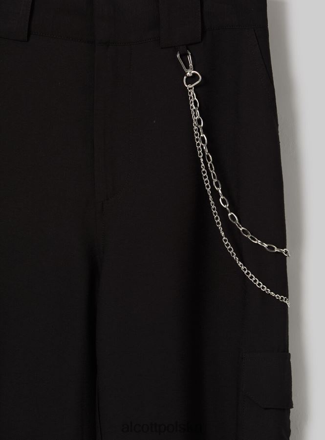 odzież Alcott Spodnie z łańcuszkami z mieszanki lnu bk1 czarny kobiety 2TXFF6359