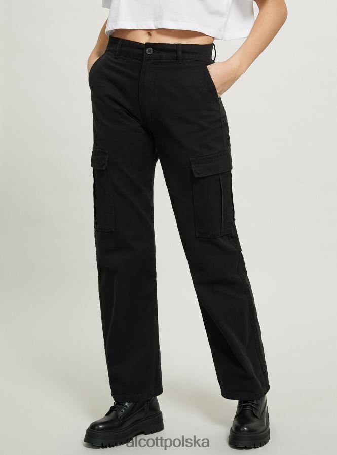 odzież Alcott pantalone cargo o diagonalnym splocie bk1 czarny kobiety 2TXFF697