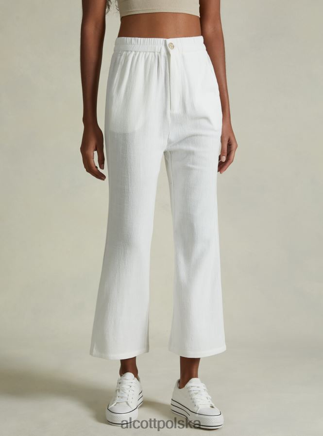 odzież Alcott spodnie kuloty z domieszką lnu wh2 biały kobiety 2TXFF618