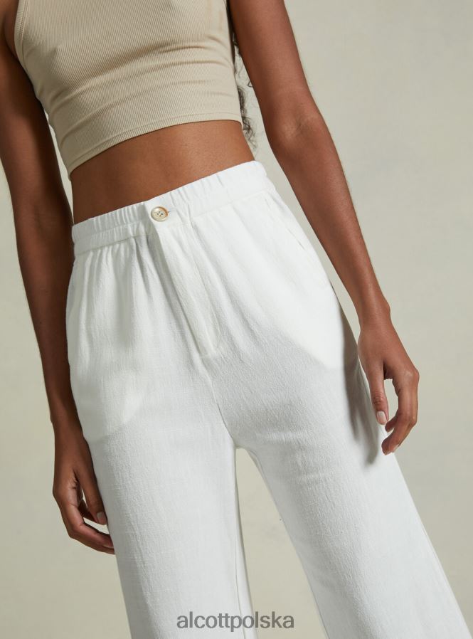odzież Alcott spodnie kuloty z domieszką lnu wh2 biały kobiety 2TXFF618