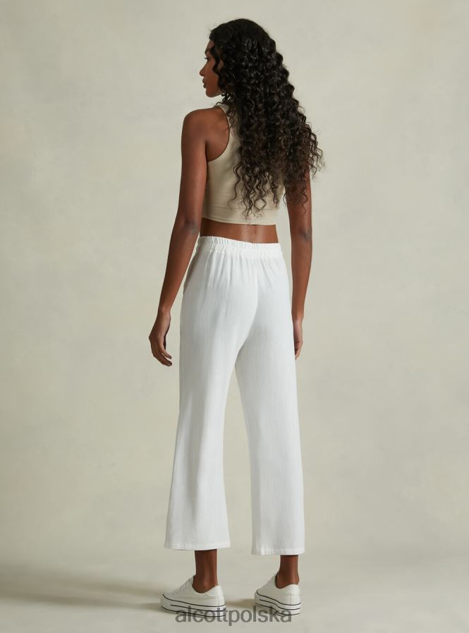 odzież Alcott spodnie kuloty z domieszką lnu wh2 biały kobiety 2TXFF618