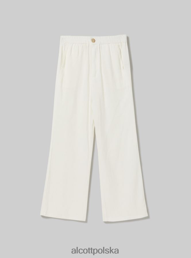 odzież Alcott spodnie kuloty z domieszką lnu wh2 biały kobiety 2TXFF618