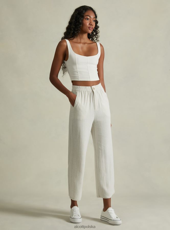 odzież Alcott spodnie kuloty z domieszką lnu wh2 biały kobiety 2TXFF6472
