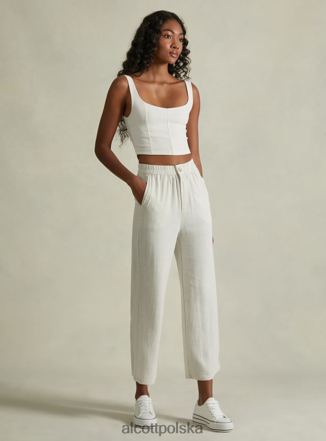 odzież Alcott spodnie kuloty z domieszką lnu wh2 biały kobiety 2TXFF6472
