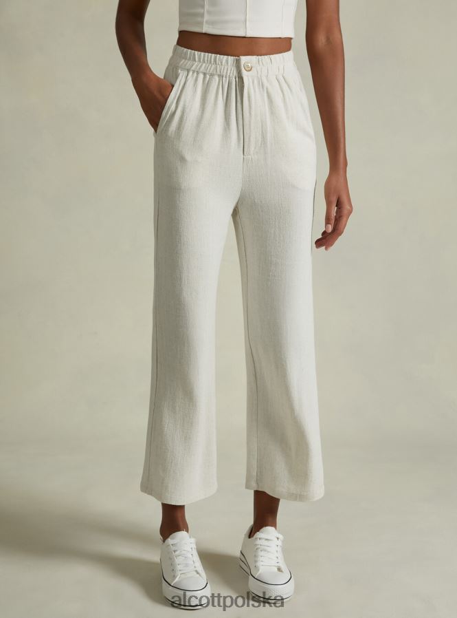 odzież Alcott spodnie kuloty z domieszką lnu wh2 biały kobiety 2TXFF6472