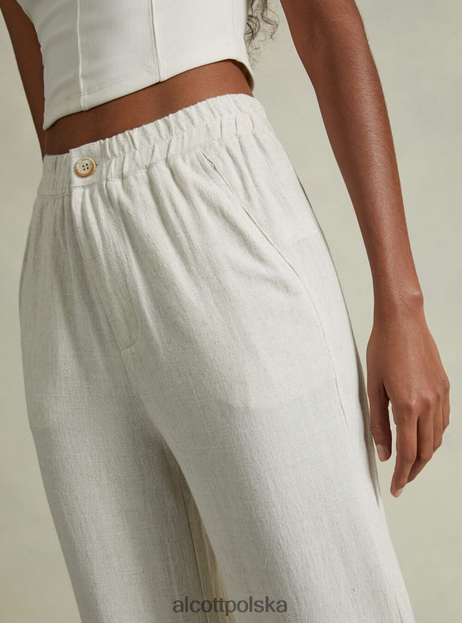 odzież Alcott spodnie kuloty z domieszką lnu wh2 biały kobiety 2TXFF6472