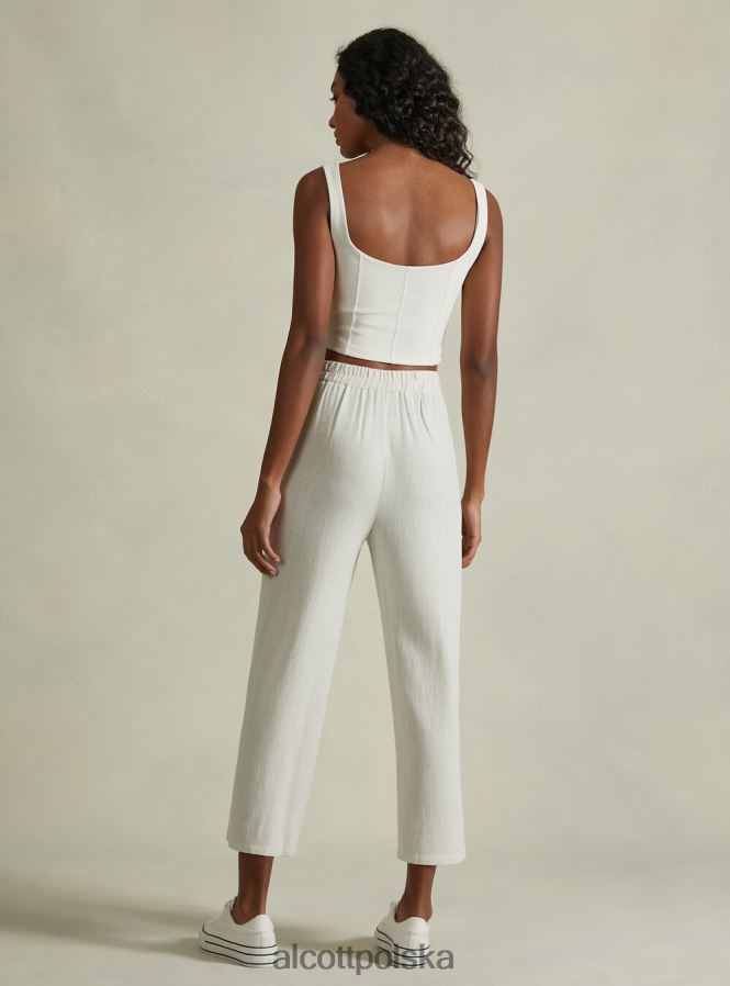 odzież Alcott spodnie kuloty z domieszką lnu wh2 biały kobiety 2TXFF6472