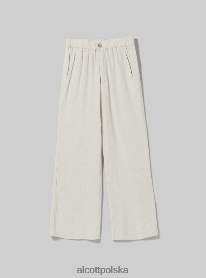 odzież Alcott spodnie kuloty z domieszką lnu wh2 biały kobiety 2TXFF6472