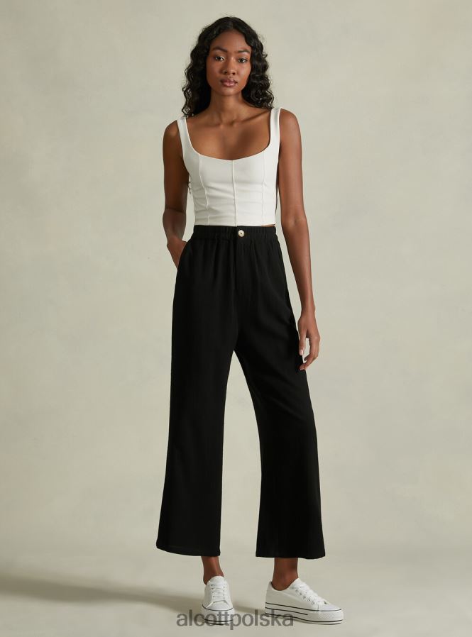 odzież Alcott spodnie kuloty z domieszką lnu wh2 biały kobiety 2TXFF6473