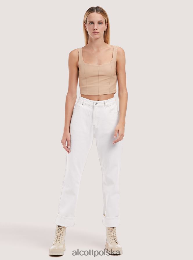 odzież Alcott spodnie z diagonalu o prostym kroju wh1 ecru kobiety 2TXFF6310