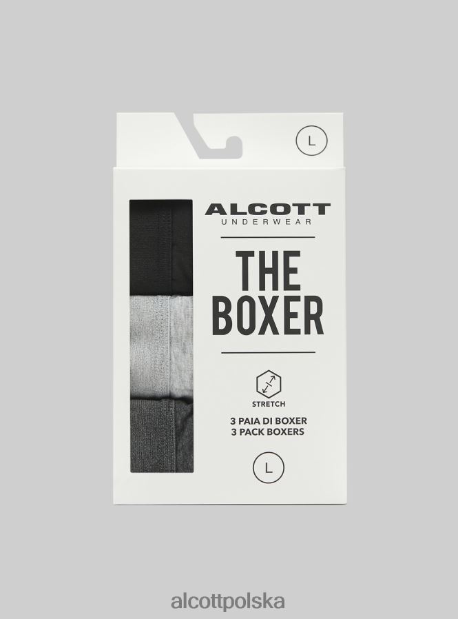 odzież Alcott zestaw 3 par bokserek z elastycznej bawełny bk1/mgy2/mgy1 mężczyźni 2TXFF61179
