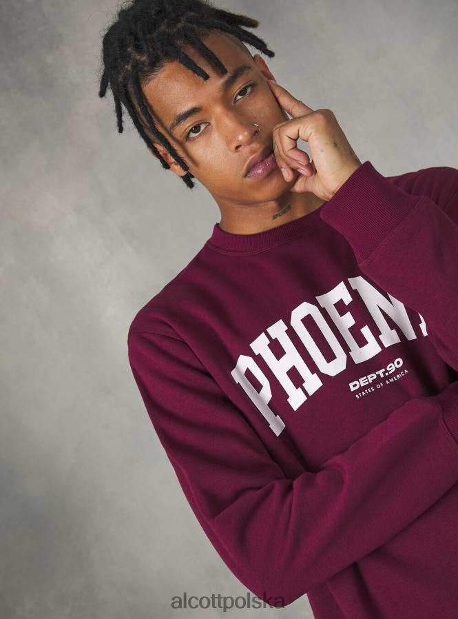 odzież Alcott felpa girocollo con stampa college bo1 bordowy ciemny mężczyźni 2TXFF6743