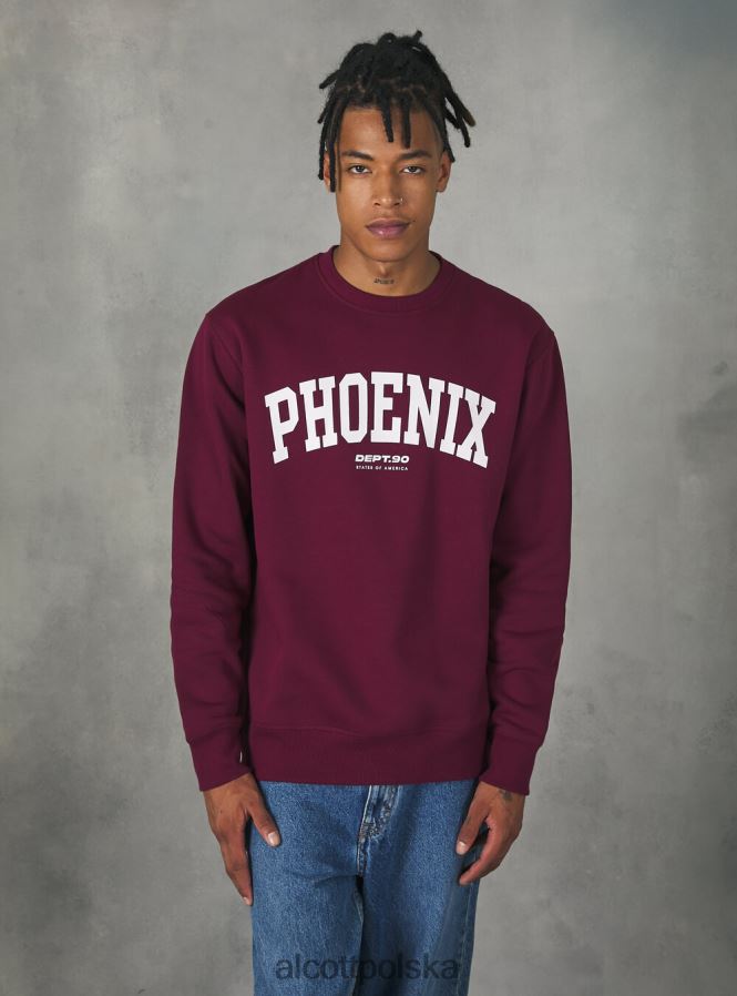 odzież Alcott felpa girocollo con stampa college bo1 bordowy ciemny mężczyźni 2TXFF6743