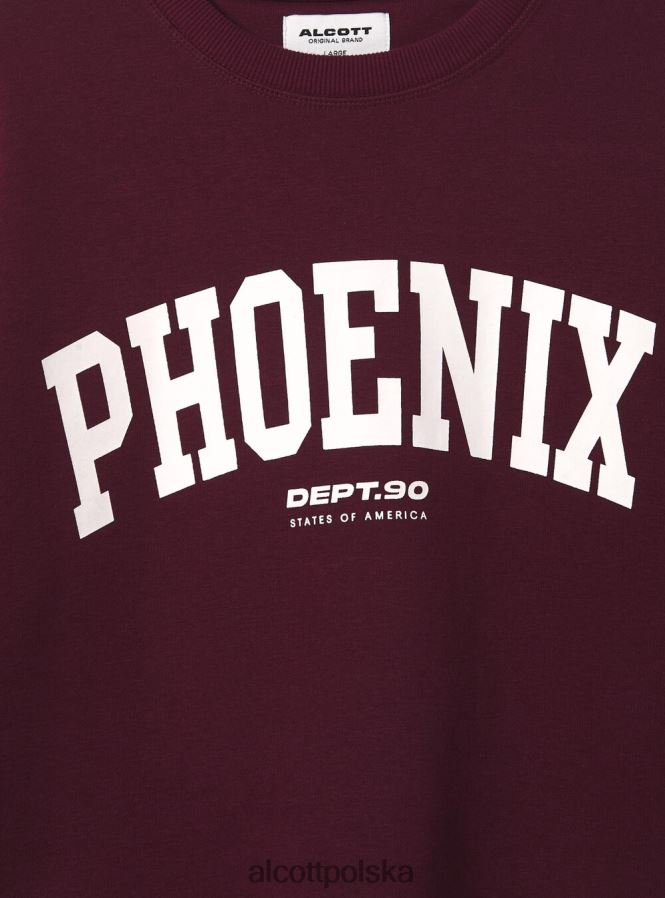 odzież Alcott felpa girocollo con stampa college bo1 bordowy ciemny mężczyźni 2TXFF6743