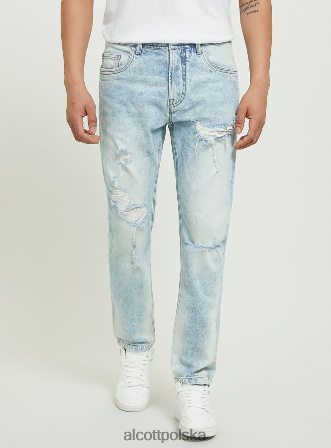 odzież Alcott Dżinsy slim fit ze stretchem i przetarciami d007 jasny lazur mężczyźni 2TXFF6686