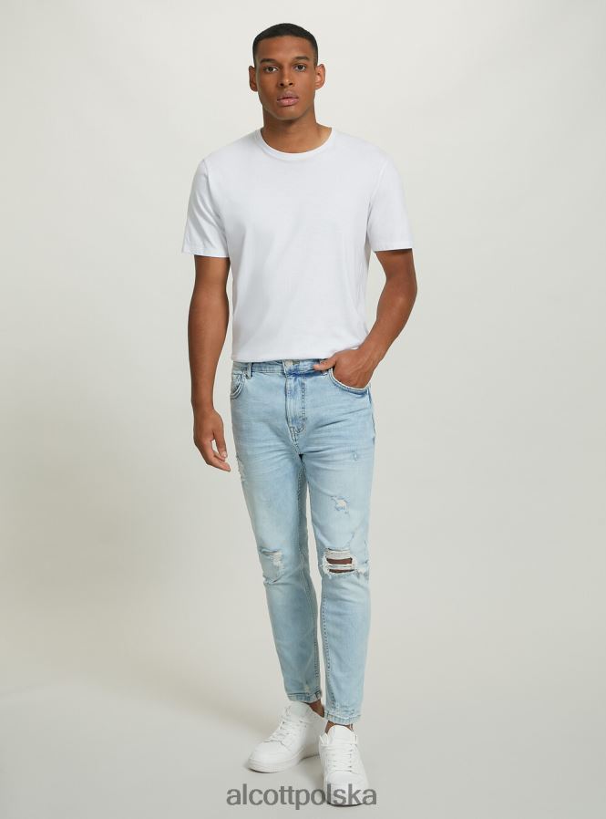 odzież Alcott Dżinsy ze stretchem typu carrot fit z przetarciami d004 średni jasnoniebieski mężczyźni 2TXFF6998
