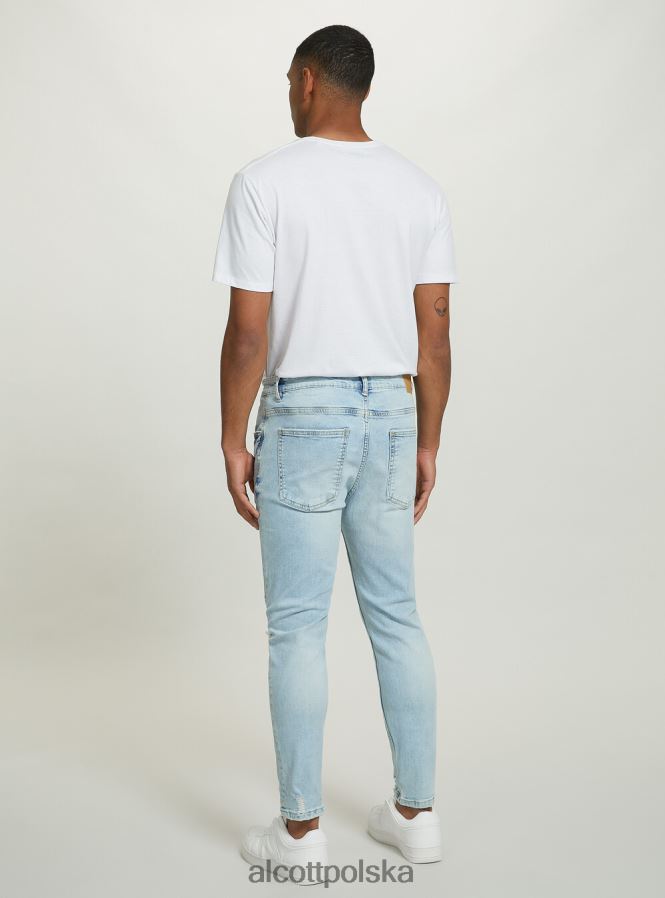 odzież Alcott Dżinsy ze stretchem typu carrot fit z przetarciami d004 średni jasnoniebieski mężczyźni 2TXFF6998