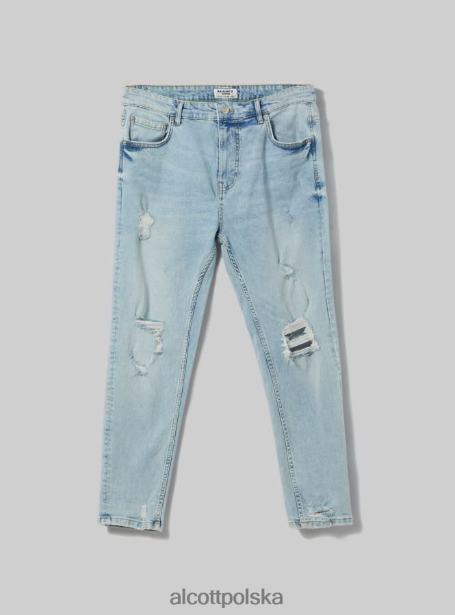 odzież Alcott Dżinsy ze stretchem typu carrot fit z przetarciami d004 średni jasnoniebieski mężczyźni 2TXFF6998