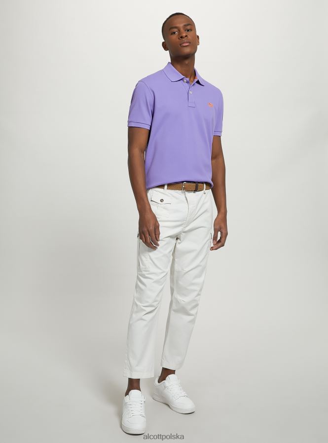 odzież Alcott Koszulka polo z bawełny pikowej z haftem w3 biały mężczyźni 2TXFF61023