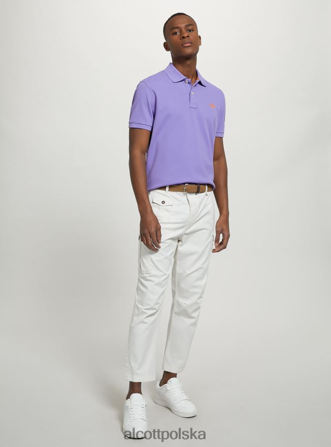 odzież Alcott Koszulka polo z bawełny pikowej z haftem w3 biały mężczyźni 2TXFF61023