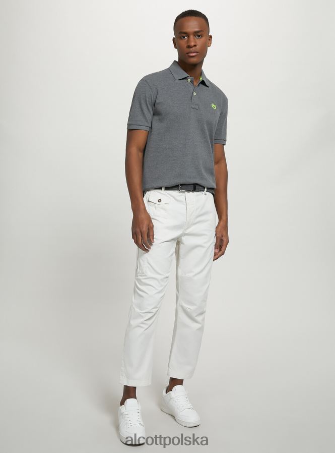 odzież Alcott Koszulka polo z bawełny pikowej z haftem w3 biały mężczyźni 2TXFF61142