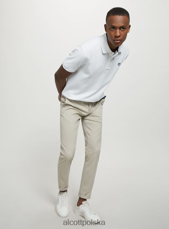 odzież Alcott Koszulka polo z bawełny pikowej z haftem w3 biały mężczyźni 2TXFF61178