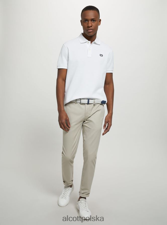 odzież Alcott Koszulka polo z bawełny pikowej z haftem w3 biały mężczyźni 2TXFF61178