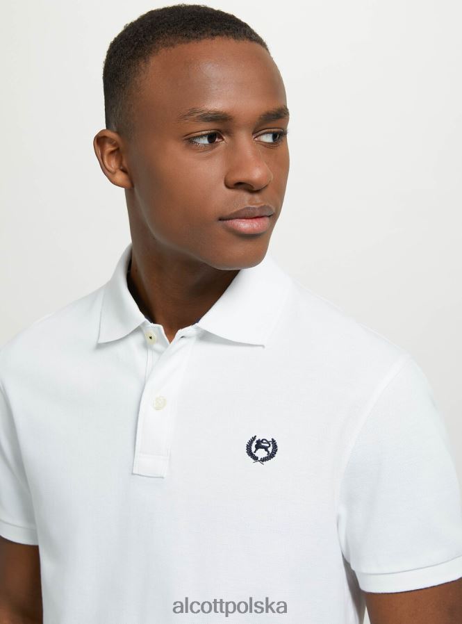 odzież Alcott Koszulka polo z bawełny pikowej z haftem w3 biały mężczyźni 2TXFF61178