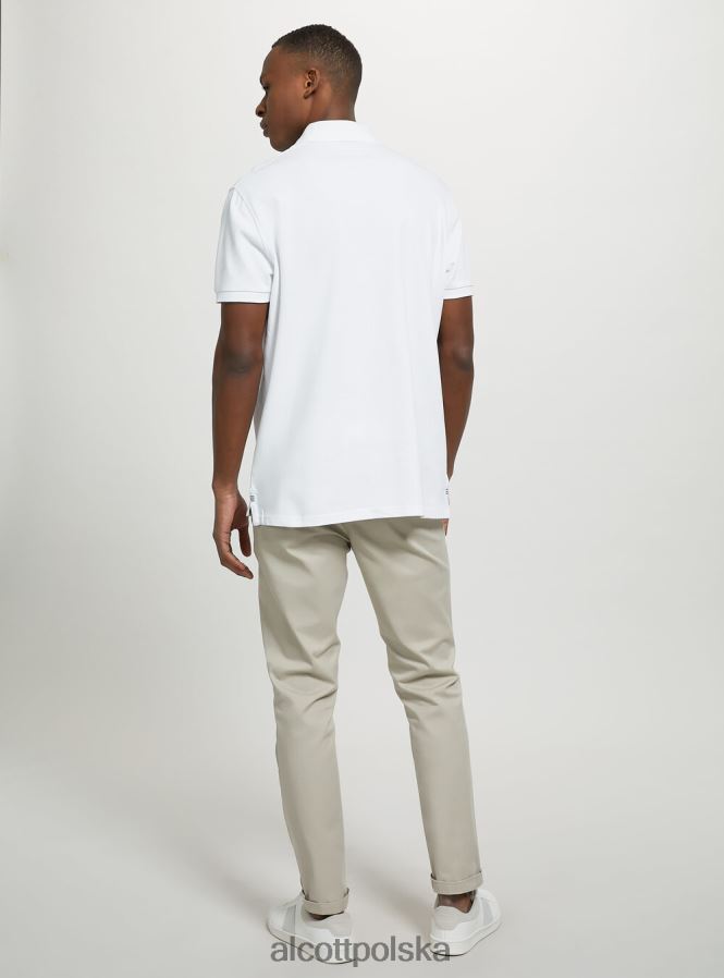 odzież Alcott Koszulka polo z bawełny pikowej z haftem w3 biały mężczyźni 2TXFF61178