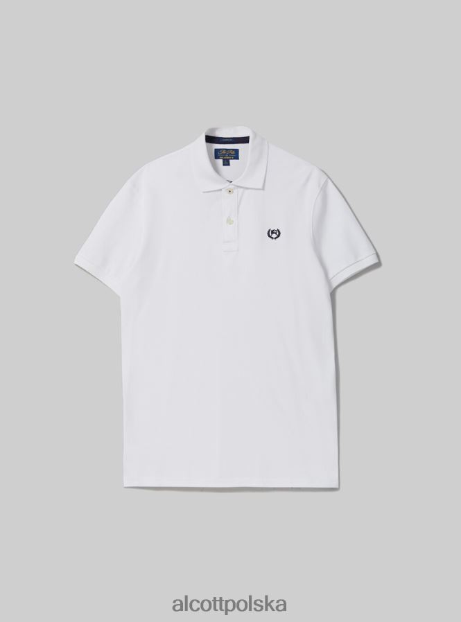 odzież Alcott Koszulka polo z bawełny pikowej z haftem w3 biały mężczyźni 2TXFF61178