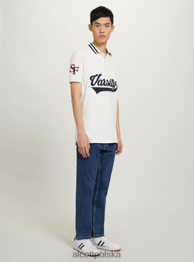 odzież Alcott bawełniana koszulka polo z naszywką uniwersytecką c0020 złamana biel mężczyźni 2TXFF61039