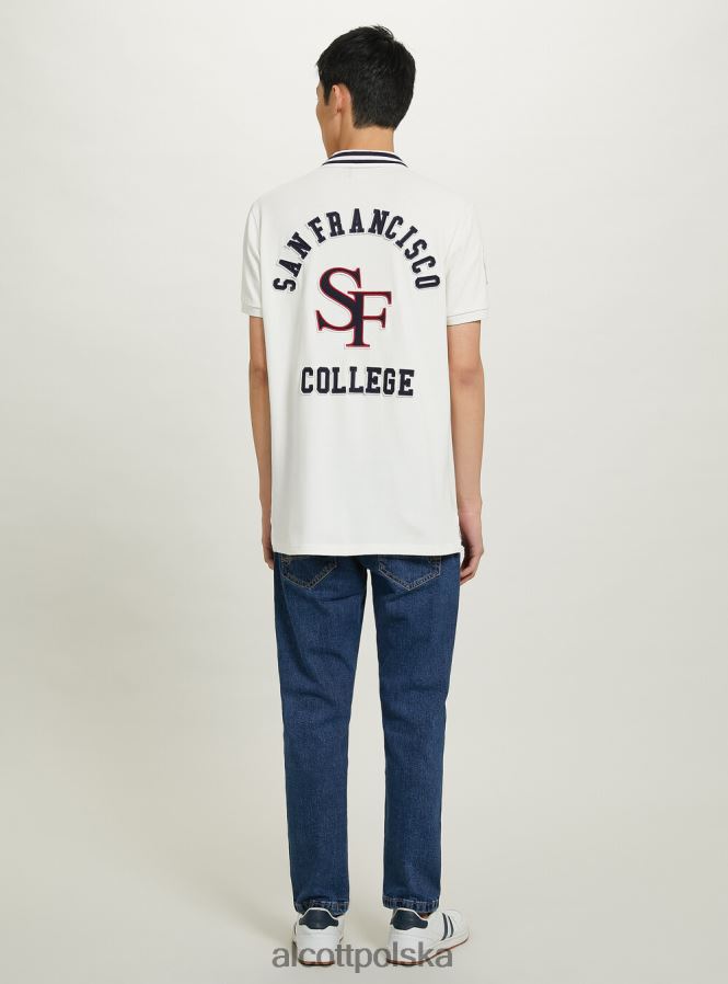 odzież Alcott bawełniana koszulka polo z naszywką uniwersytecką c0020 złamana biel mężczyźni 2TXFF61039