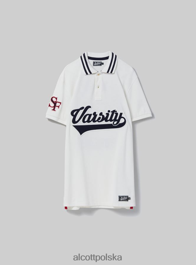 odzież Alcott bawełniana koszulka polo z naszywką uniwersytecką c0020 złamana biel mężczyźni 2TXFF61039