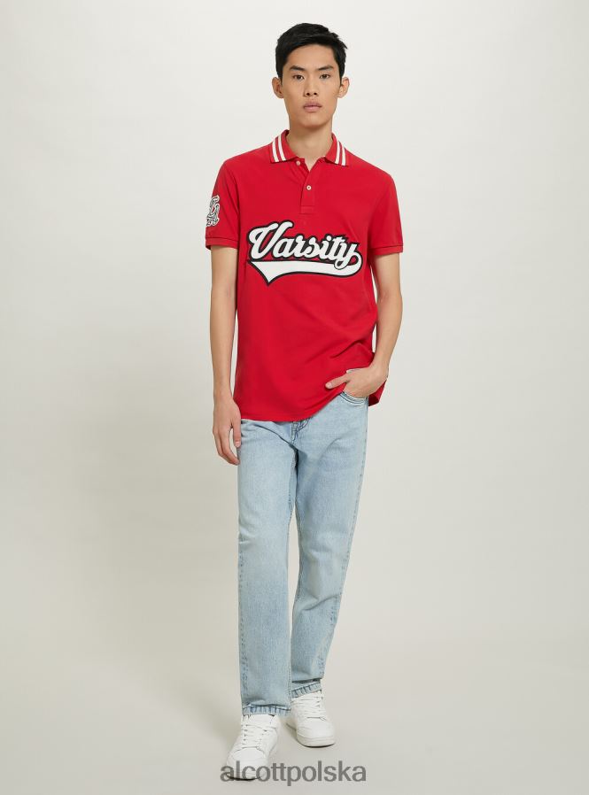 odzież Alcott bawełniana koszulka polo z naszywką uniwersytecką c0020 złamana biel mężczyźni 2TXFF6796