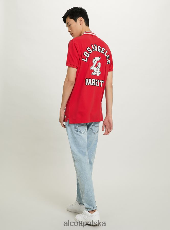 odzież Alcott bawełniana koszulka polo z naszywką uniwersytecką c0020 złamana biel mężczyźni 2TXFF6796