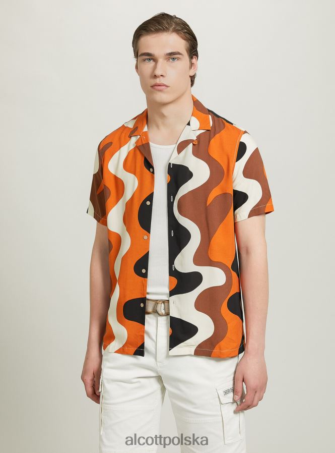 odzież Alcott Koszula z geometrycznym nadrukiem br2 brązowy średni mężczyźni 2TXFF6622