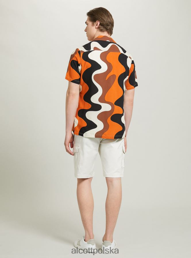 odzież Alcott Koszula z geometrycznym nadrukiem br2 brązowy średni mężczyźni 2TXFF6622
