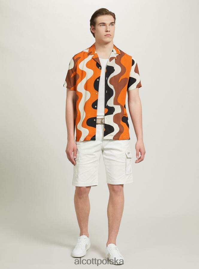 odzież Alcott Koszula z geometrycznym nadrukiem br2 brązowy średni mężczyźni 2TXFF6622