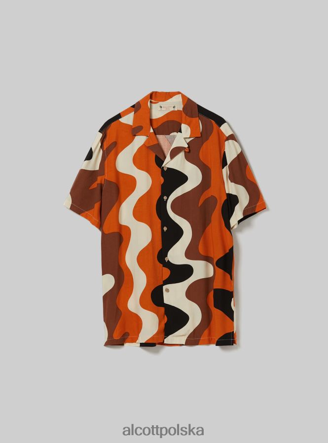 odzież Alcott Koszula z geometrycznym nadrukiem br2 brązowy średni mężczyźni 2TXFF6622