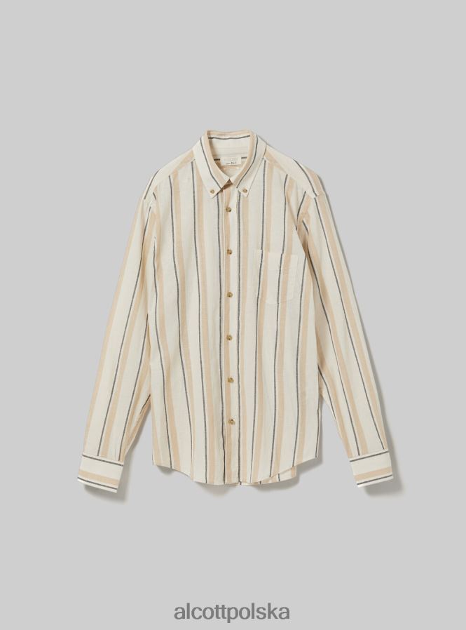 odzież Alcott Koszula z mieszanki lnu w paski lazur mężczyźni 2TXFF6631