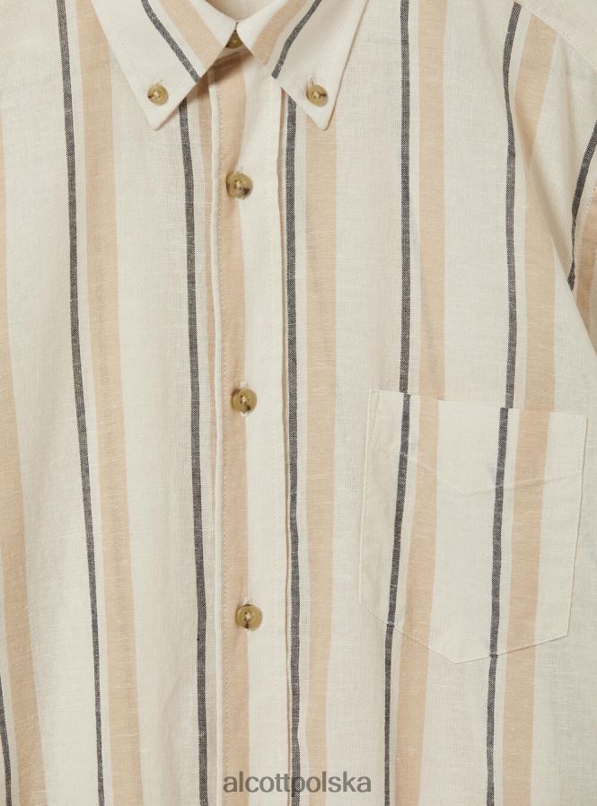 odzież Alcott Koszula z mieszanki lnu w paski lazur mężczyźni 2TXFF6631