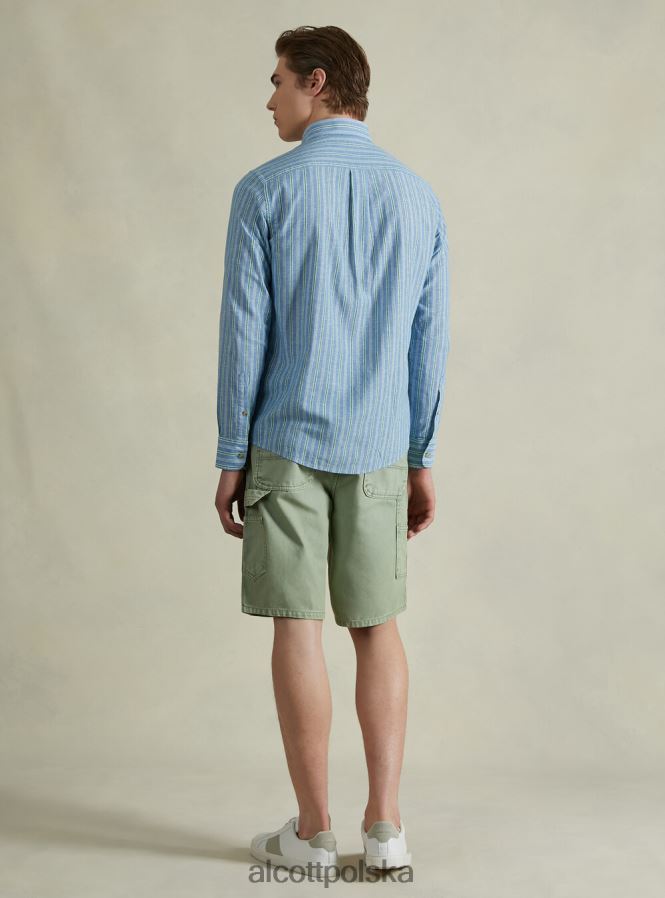odzież Alcott Koszula z mieszanki lnu w paski lazur mężczyźni 2TXFF6698