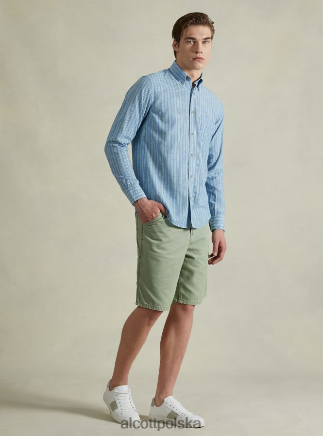 odzież Alcott Koszula z mieszanki lnu w paski lazur mężczyźni 2TXFF6698