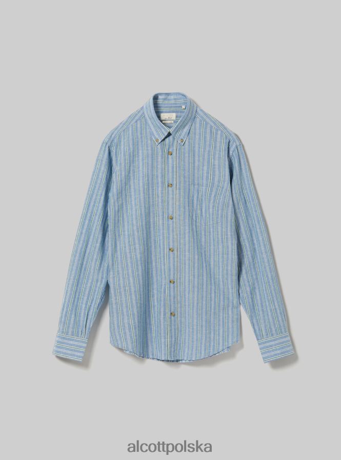 odzież Alcott Koszula z mieszanki lnu w paski lazur mężczyźni 2TXFF6698