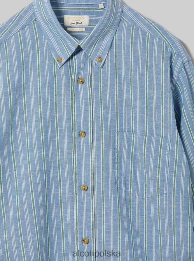 odzież Alcott Koszula z mieszanki lnu w paski lazur mężczyźni 2TXFF6698