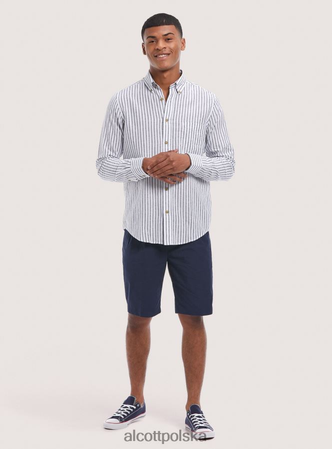 odzież Alcott Koszula z mieszanki lnu w paski niebieska marynarka wojenna mężczyźni 2TXFF6832