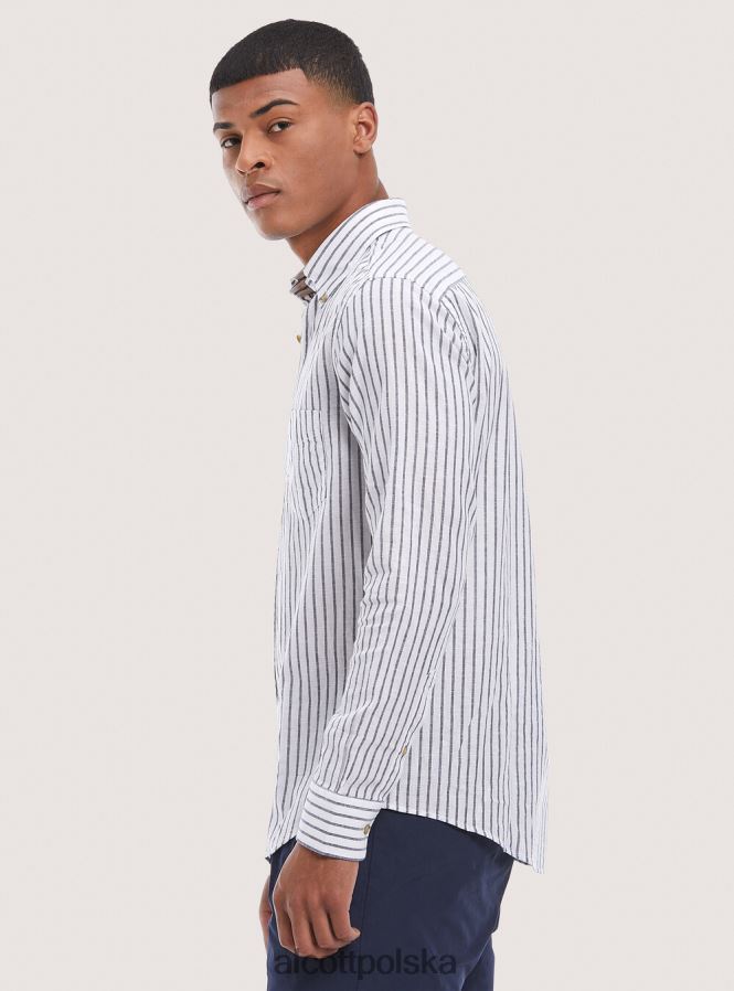 odzież Alcott Koszula z mieszanki lnu w paski niebieska marynarka wojenna mężczyźni 2TXFF6832