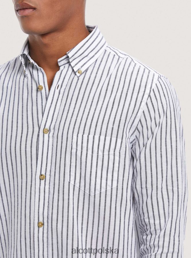 odzież Alcott Koszula z mieszanki lnu w paski niebieska marynarka wojenna mężczyźni 2TXFF6832