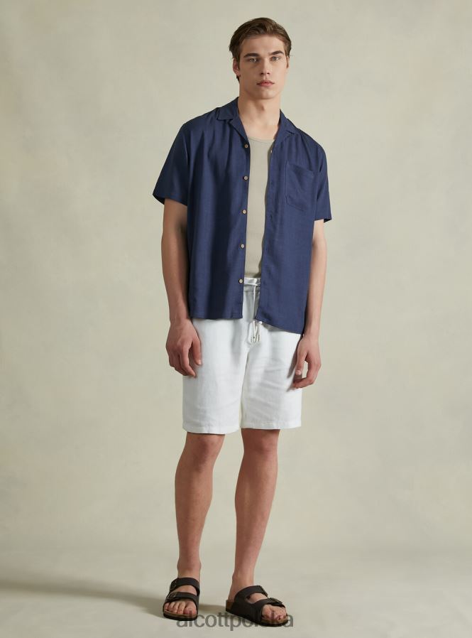 odzież Alcott Lniana koszula z kołnierzykiem typu kręgle Kaki mężczyźni 2TXFF6993